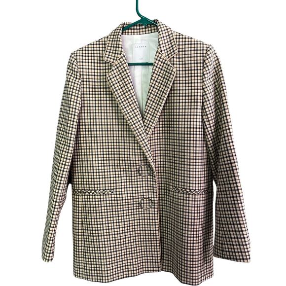 Sandro Paris Blazer Jacket Mens 38 Plaid Long Sleeves‎ Yellow Business Academia - Picture 1 of 8
